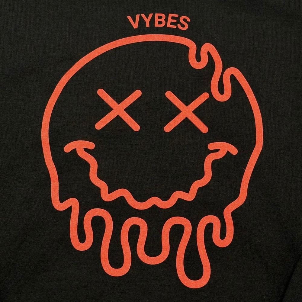 VYBES Unlimited Red Drippy Smiley Face Hoodie Black 2XL Streetwear